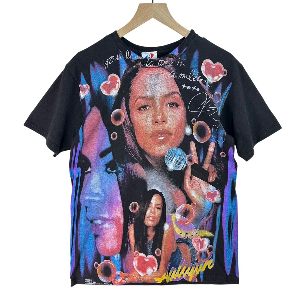 Authentic Backstock Co. Aaliyah "Hot Like Fire" All Over Print 90s R&B Shirt Med